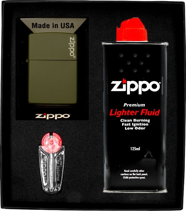 Zestaw ZIPPO Zapalniczka GREEN MATTE LOGO Prezentowy No1
