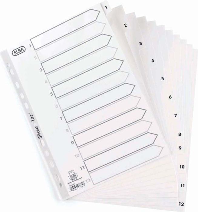 Elba Przekładki plastikowe A4 numeryczne 1-12 białe (100204771)