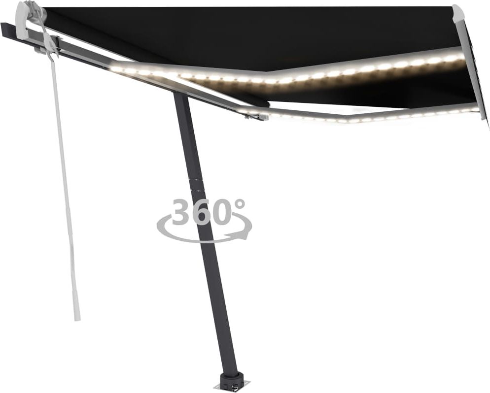 vidaXL Ręcznie zwijana markiza z LED, 350 x 250 cm, antracytowa