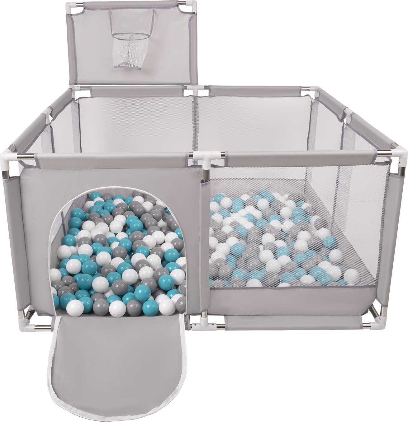 Selonis Selonis Boisko KK-100X z piłeczkami 6cm szary: szary-biały-turkus 125x125x105/900piłek Zabawka kojec