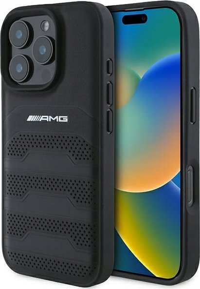 Mercedes AMG AMHCP16XGSEBK iPhone 16 Pro Max 6.9" czarny/black hardcase Leather Debossed Lines Black Logo