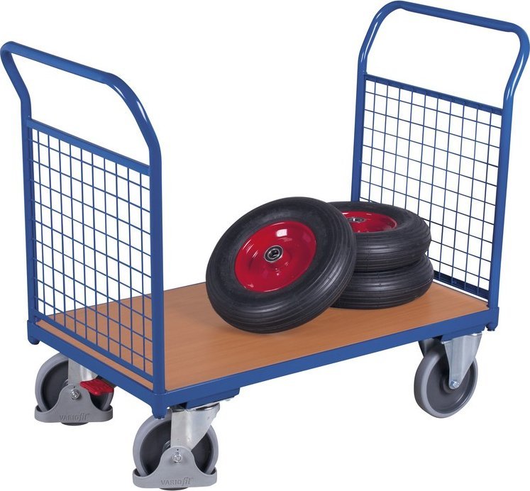 Variofit Wózek platformowy, dwuburtowy, poręcze z siatki, kolor niebieski, 400-500 kg (1390 x 800 x 975 mm, 500kg)