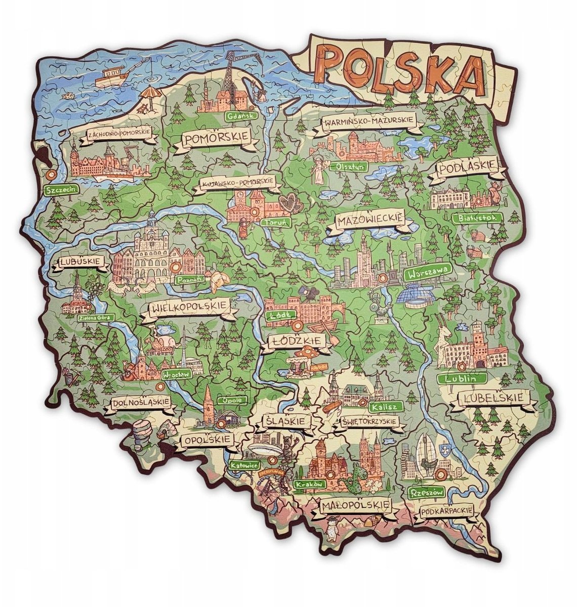 Mruu&Pruu Puzzle Drewniana MAPA POLSKI 250 elementów / Układanka drewniana Polska