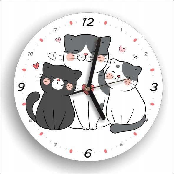 naSciane Zegar dla dzieci KOCIAKI koty kotki, prezent serca