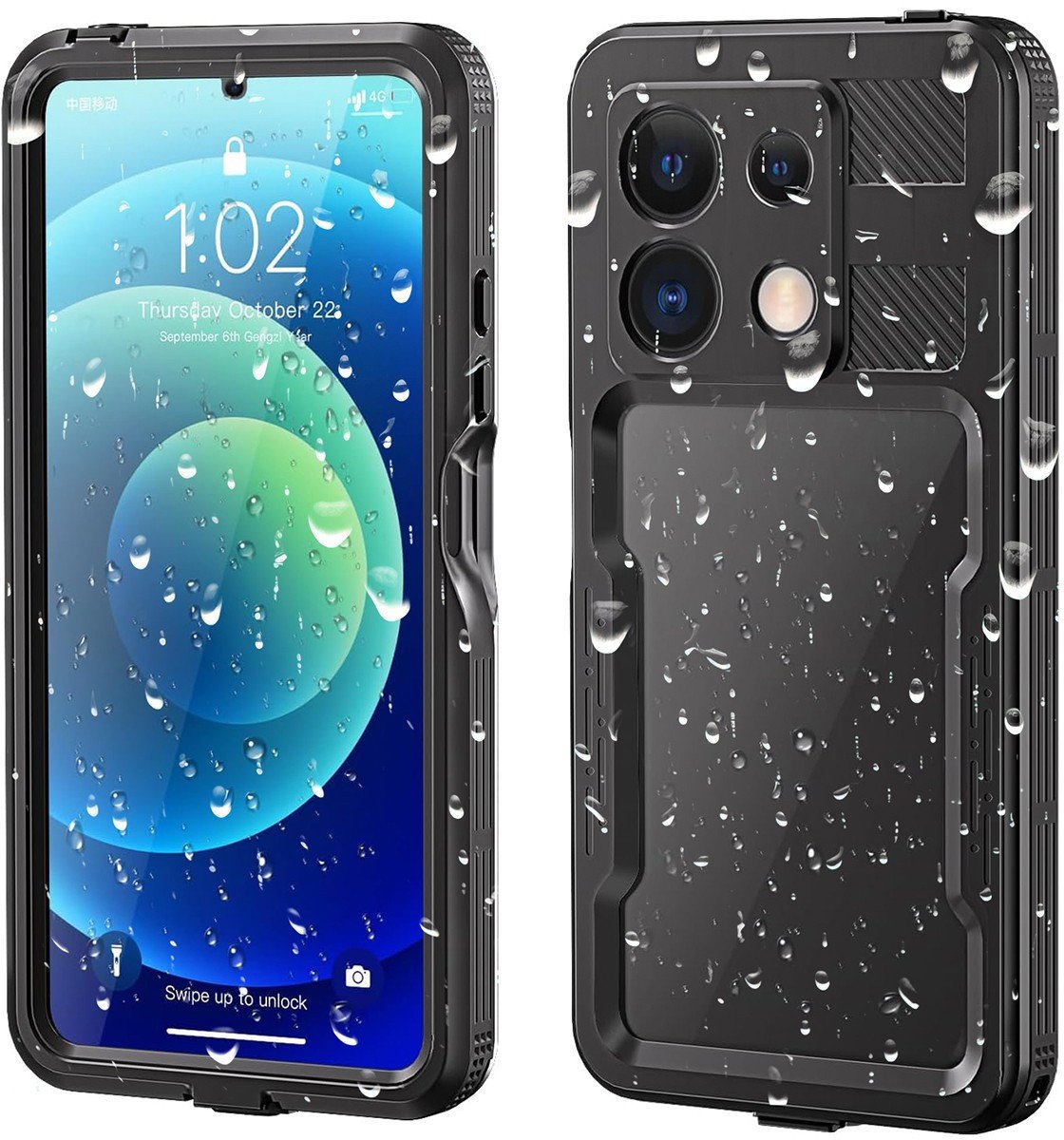 Etui Supero Wodoodporne pancerne do Xiaomi Redmi Note 13 5G, Przezroczysto-Czarne