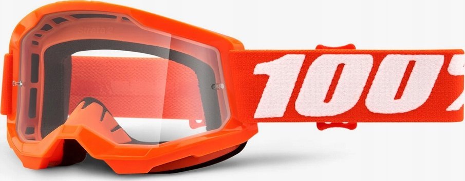 100% Gogle 100% STRATA 2 JUNIOR ORANGE (Szyba Przezroczysta Anti-Fog, LT 88%-92%) (NEW)