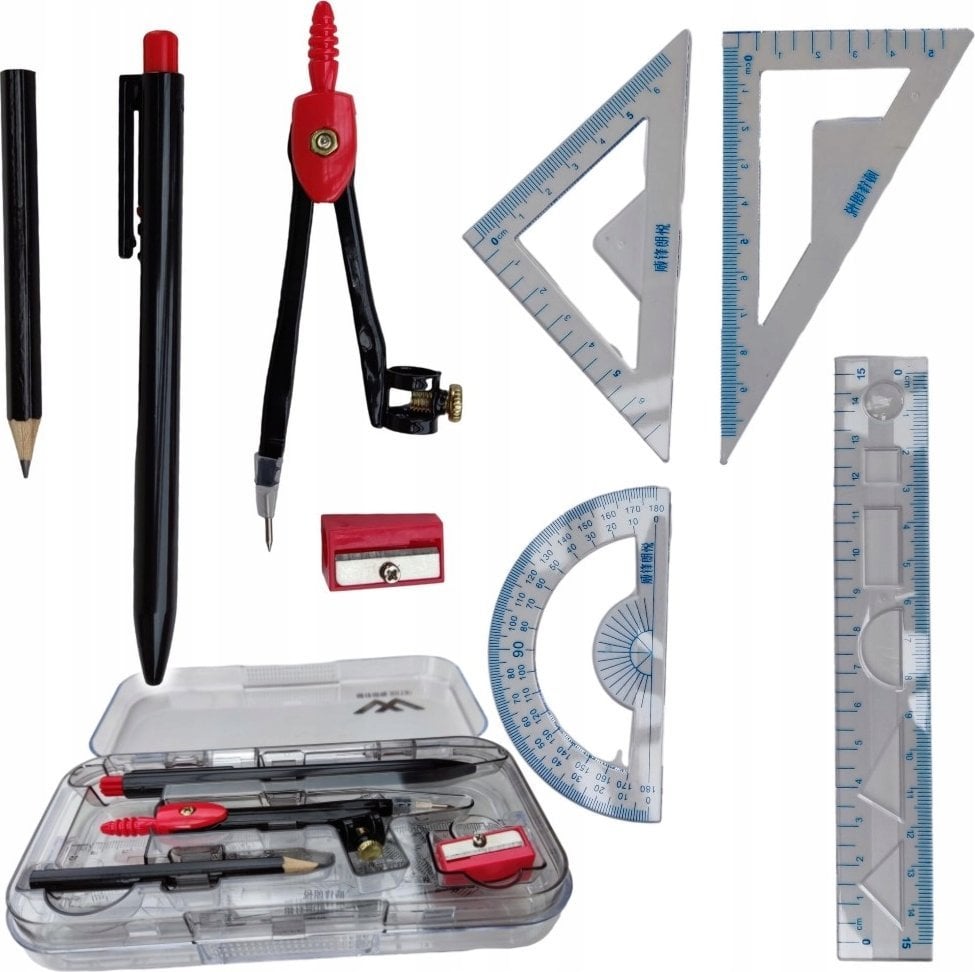 Teka Cyrkiel, ołówek, długopis, temperówka w etui MIX