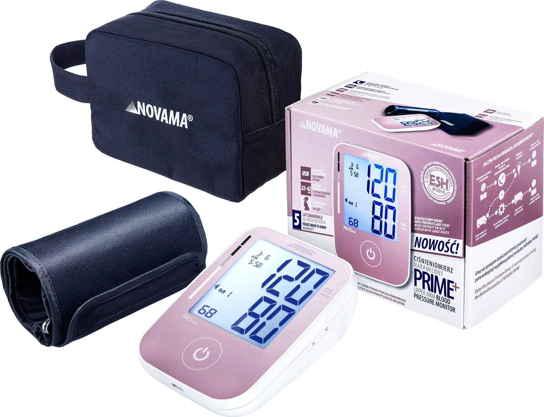 Ciśnieniomierz Novama NOVAMA Prime+ PINK Ciśnieniomierz naramienny z ESH i IHB