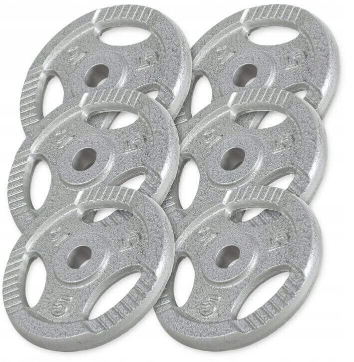 Zestaw 6x5 kg obciążenia żeliwne z uchwytem 30 mm