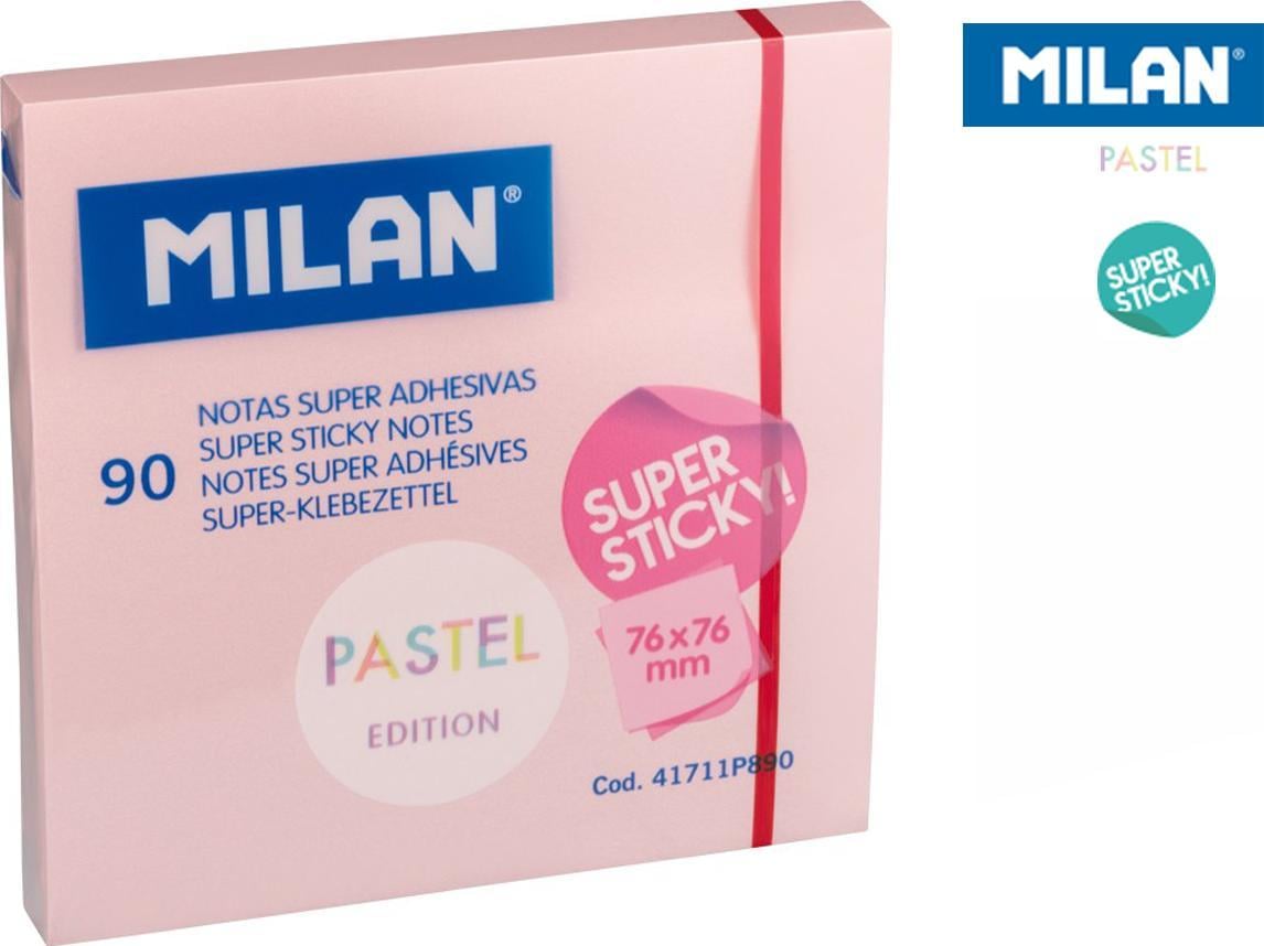 Milan KARTECZKI SAMOPRZYLEPNE RÓŻOWE MILAN SUPER STICKY PASTEL 76 X 76, 90 SZTUK