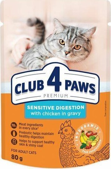 Club 4 Paws Club4Ł Kot Saszetka 80g Wrażliwe Trawinie Kurczak