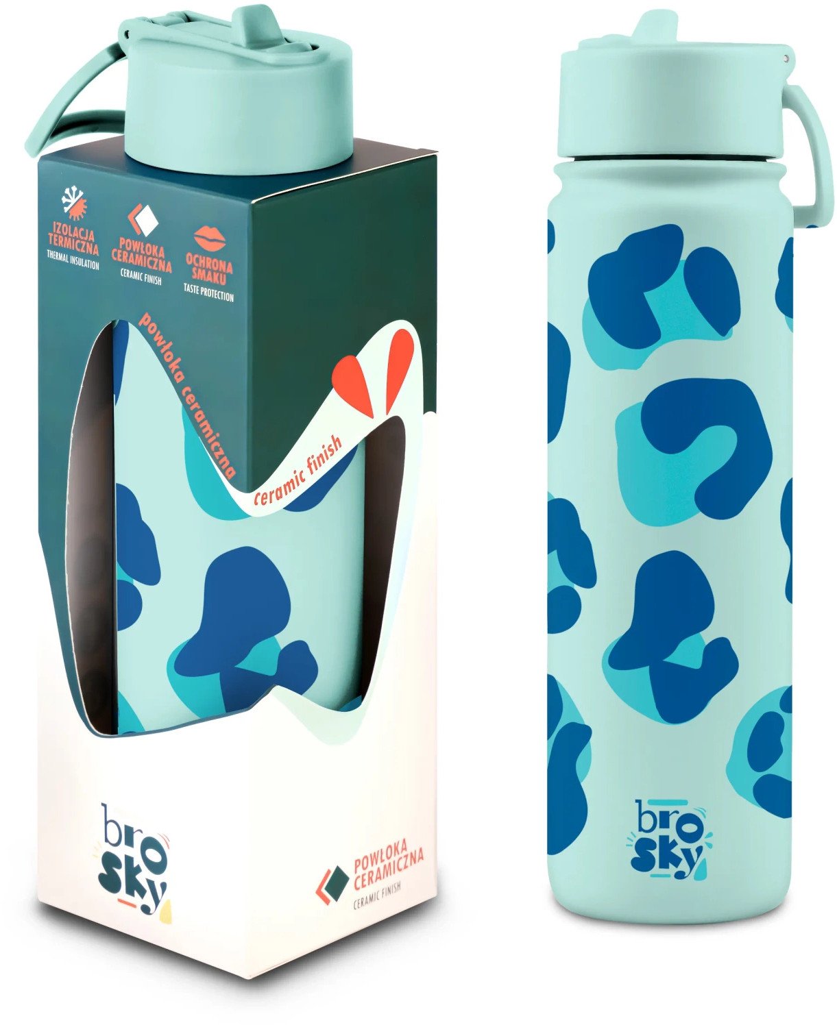 Brosky Wild Miętowa butelka na wodę z nadrukiem w motyw zwierzęcy 680 ml