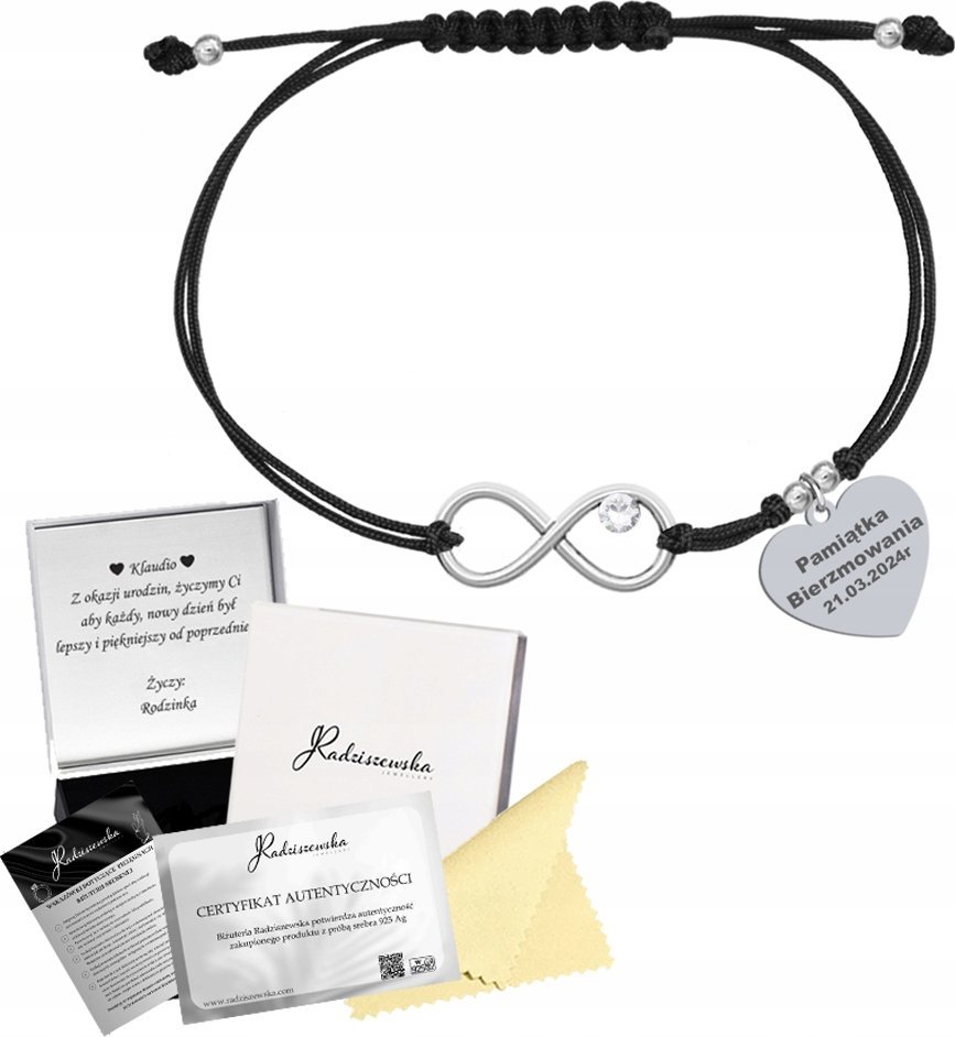 Radziszewska Jewellery Bransoletka Srebrna Serce Nieskończoność Biżuteria Prezent GRAWER GRATIS