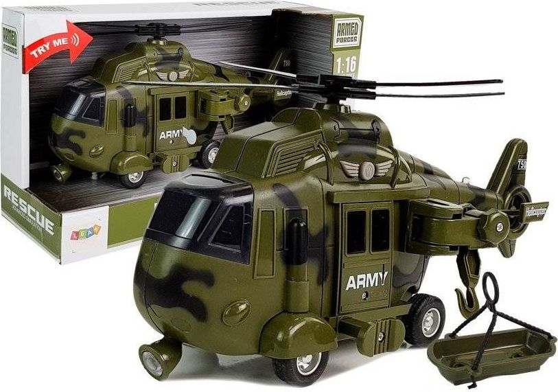 Lean Sport Import LEANToys Helikopter Wojskowy Ratunkowy 1:16 Hak Dźwięk Światła