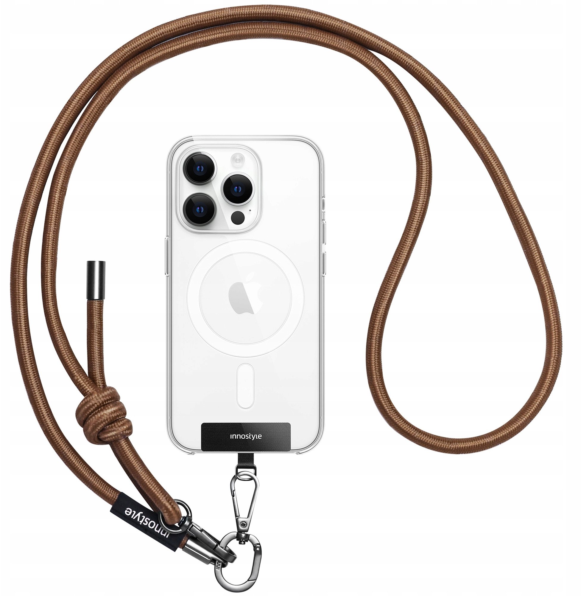 INNOSTYLE SMYCZ DO TELEFONU NA SZYJE WKŁADKA CROSSBODY MOCNA BRĄZOWA 8MM