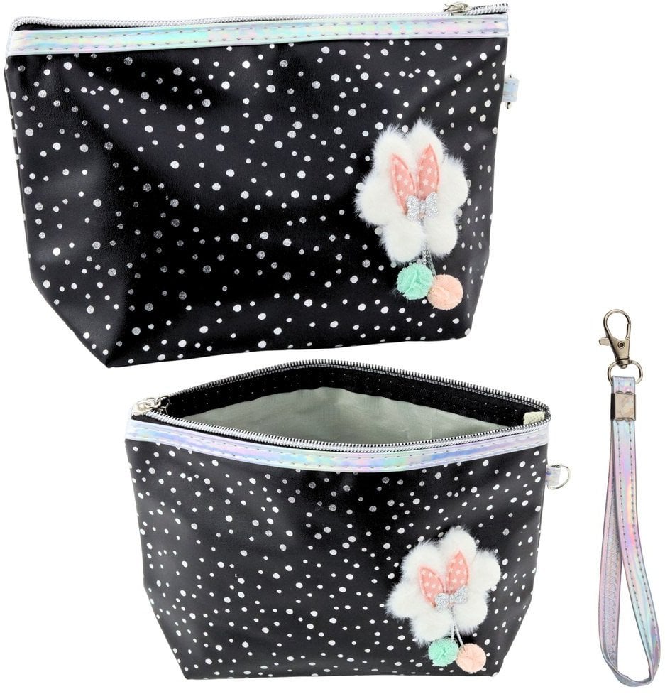 Piórnik Lean Piórnik Kosmetyczka Kokardka Błyszczące Kropki Czarny 23x16cm