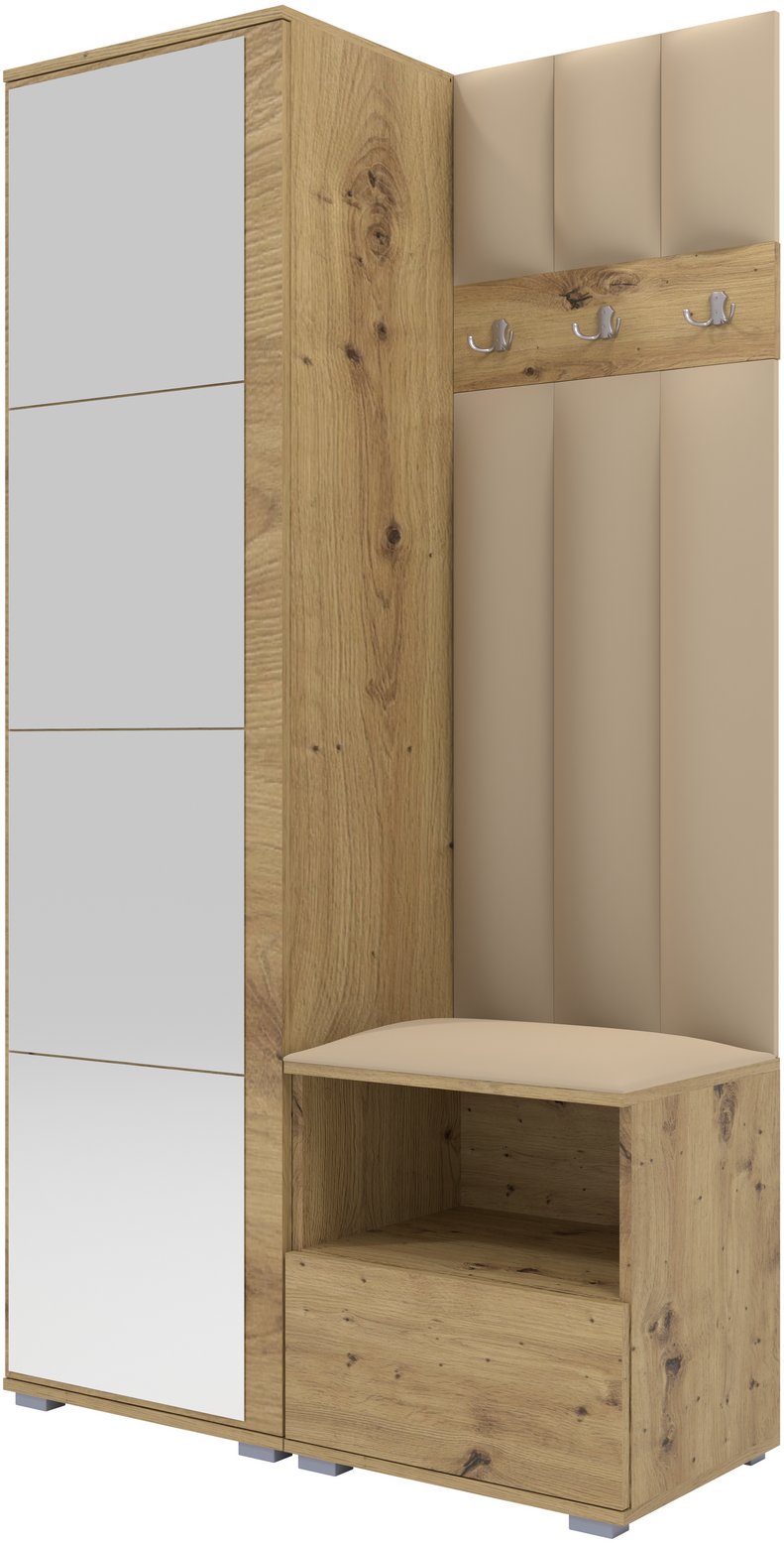 Tapicerowana garderoba Nela I LUX z lustrem - kolor dąb artisan + tkanina Trinity 04