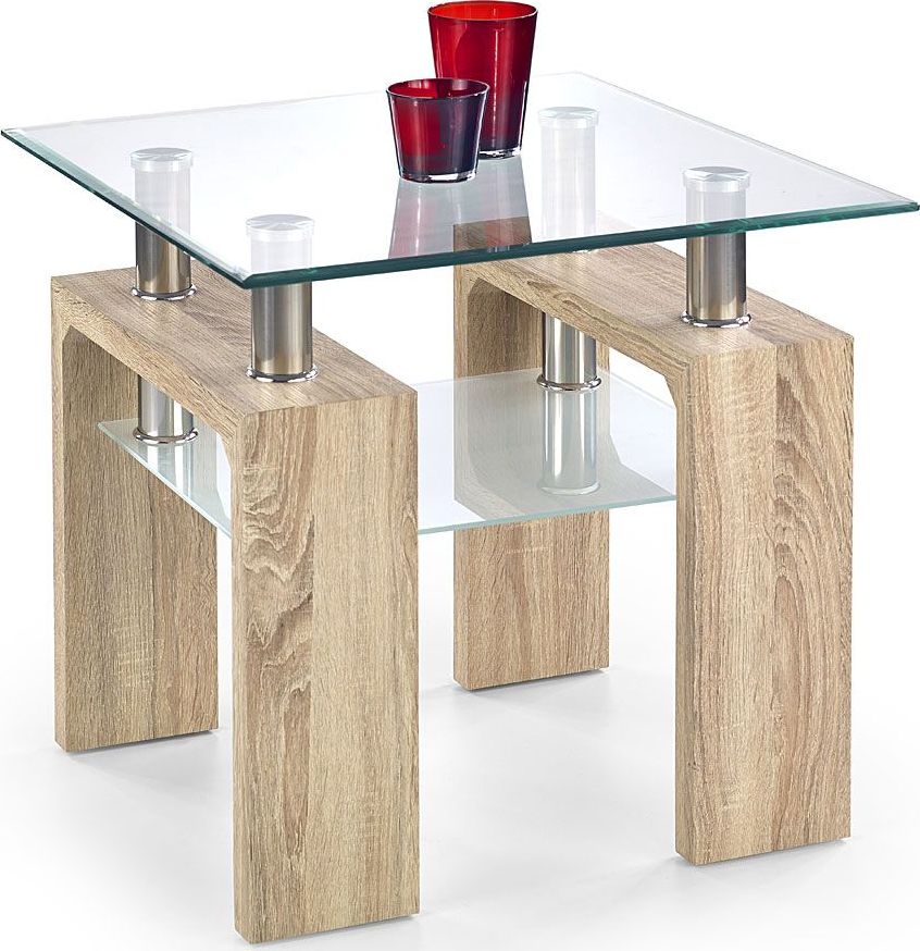 Elior Szklana ława kwadrat Karis 2X - dąb sonoma