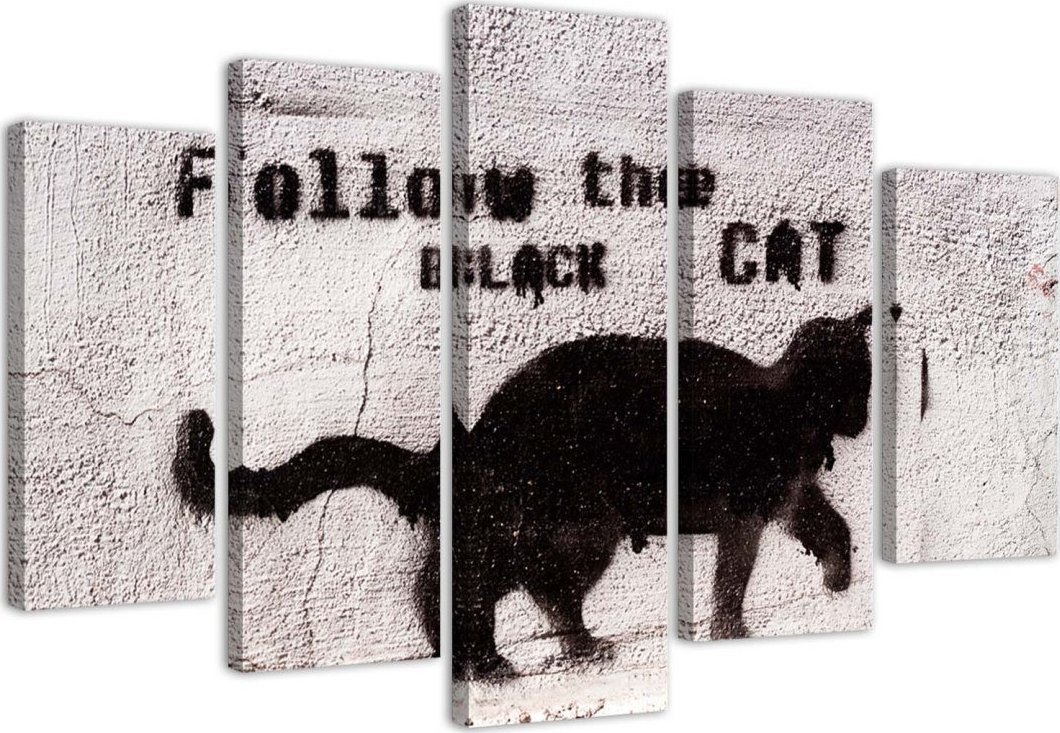 Feeby Obraz pięcioczęściowy na płótnie, Black cat - 150x100
