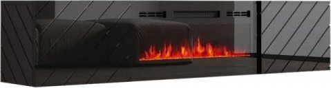 Cama Meble Szafka RTV LUXE 182,6x34,5x37,5 czarny/czarny połysk + czarny kominek