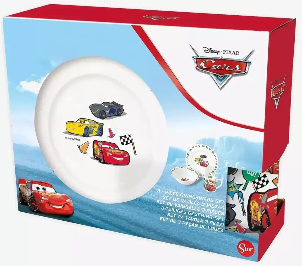 Usorteret CARS 3-pcs. ceramic dining set - plate/bowl/mug