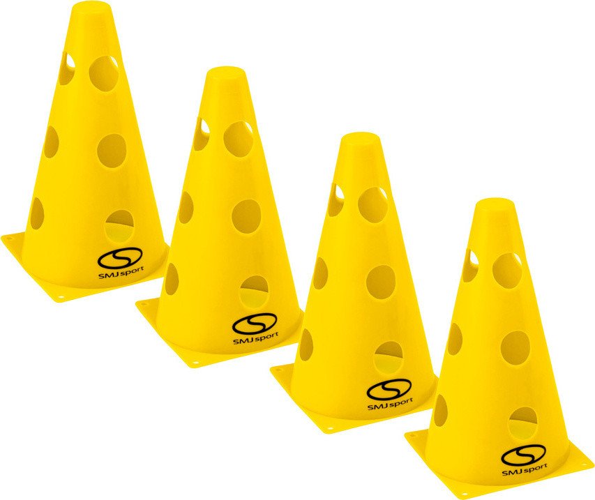 Zestaw pachołków treningowych 4 szt. - 23 cm żółte / PT4-12WH-YZestaw 4 pachołków SMJ sport 23 cm z 12 otworami bocznymi. Wytrzymałe, lekkie i funkcjo