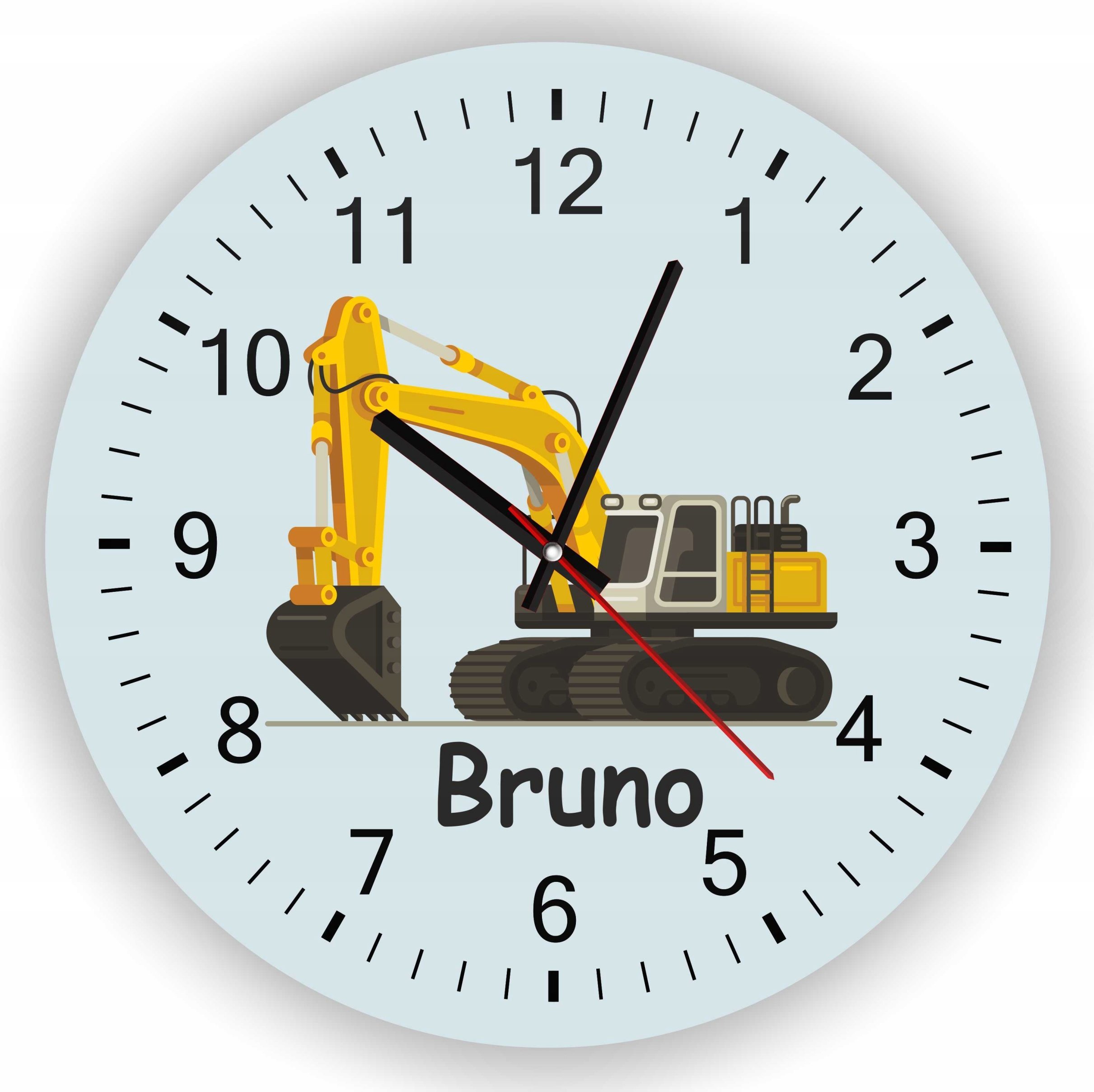naSciane Zegar dla dzieci koparka budowniczy z imieniem