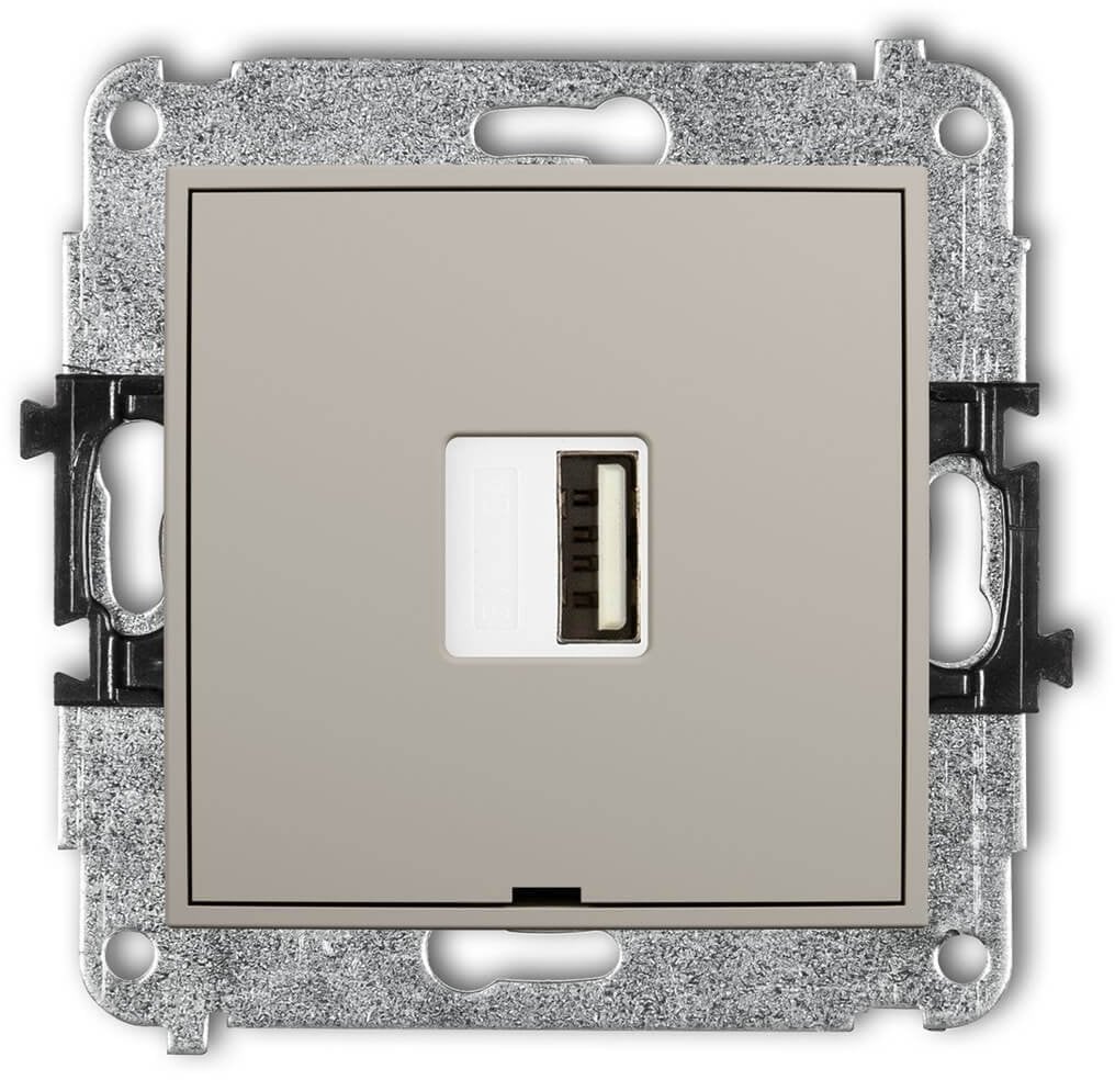 MINI Mechanizm ładowarki USB pojedynczej USB A, 10W max., 5V, 2A, bez pola opisowego taupe 60MCUSBBO-3