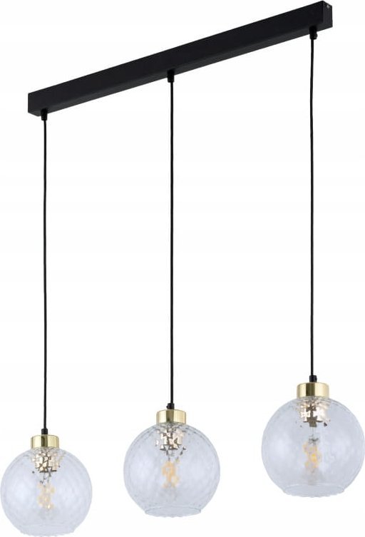 Lampa sufitowa wisząca 100cm Czarna z 3 szklanymi żłobionymi kloszami