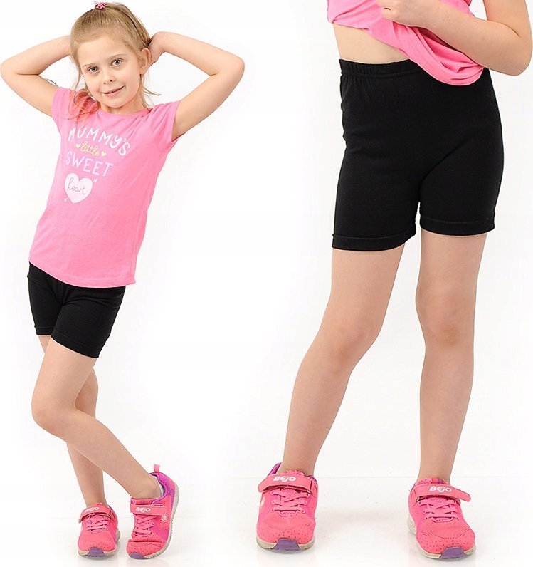 Krótkie spodenki na WF Legginsy 1/2 Kolarki Dziecięce Getry Czarne 140