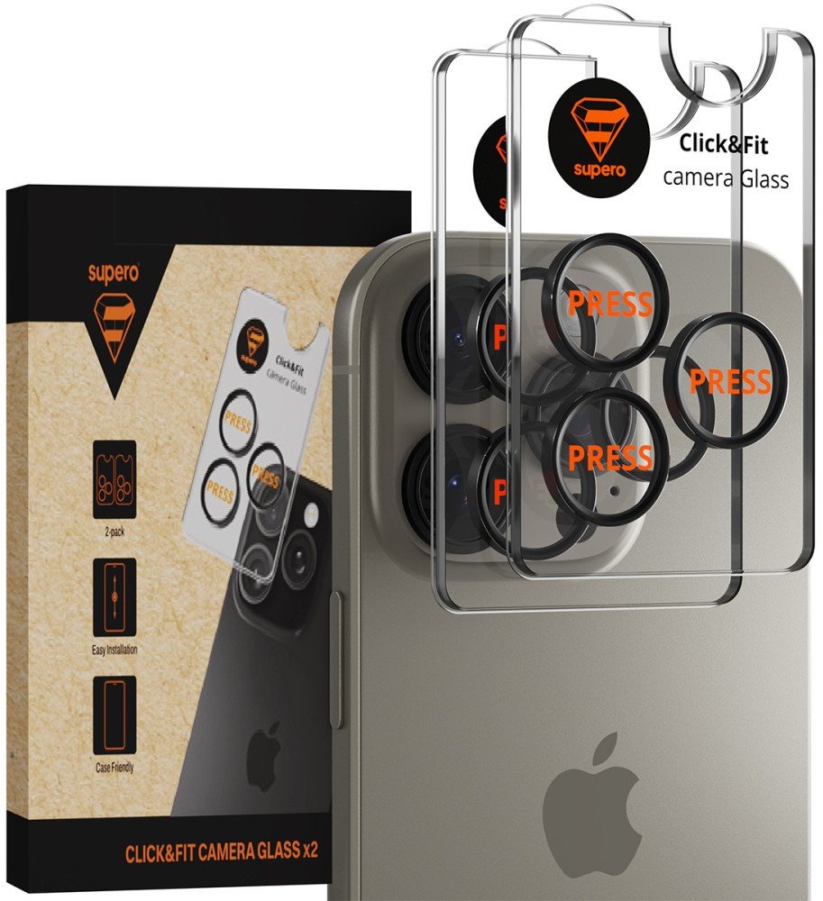 Szkło hartowane Supero do iPhone 15 Pro/15 Pro Max, przezroczyste z czarną ramką, 2 szt.