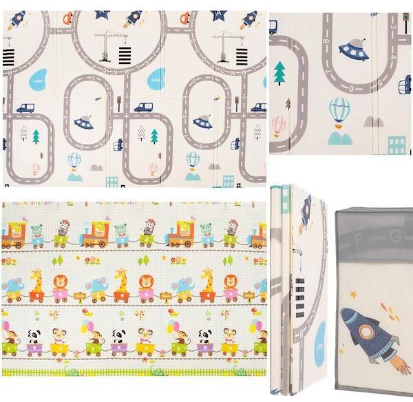 Dwustronna mata piankowa 150x200 cm składana dla dzieci pojazdy UNIWERSALNY