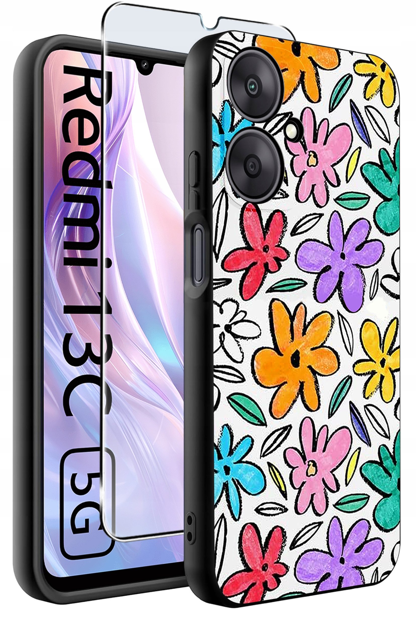 ETUI do Xiaomi Redmi 13C 5G WZORY |SILIKONOWE MATT CASE +SZKŁO HARTOWANE 9H