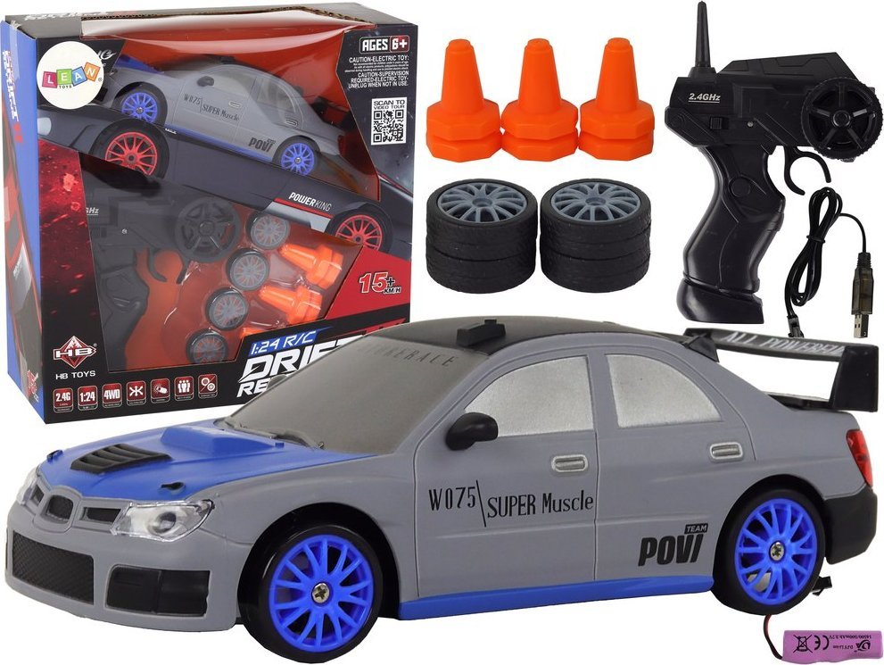 LeanToys Autko Sportowe Zdalnie Sterowane R/C 1:24 Szare Wymienne Koła