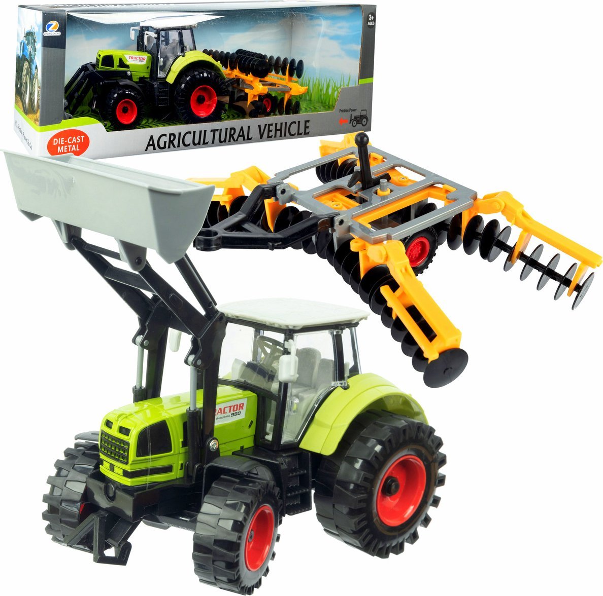 Qulki Duży traktor z przyczepą ciągnik z ładowarką czołową NAPĘD ruchome elementy