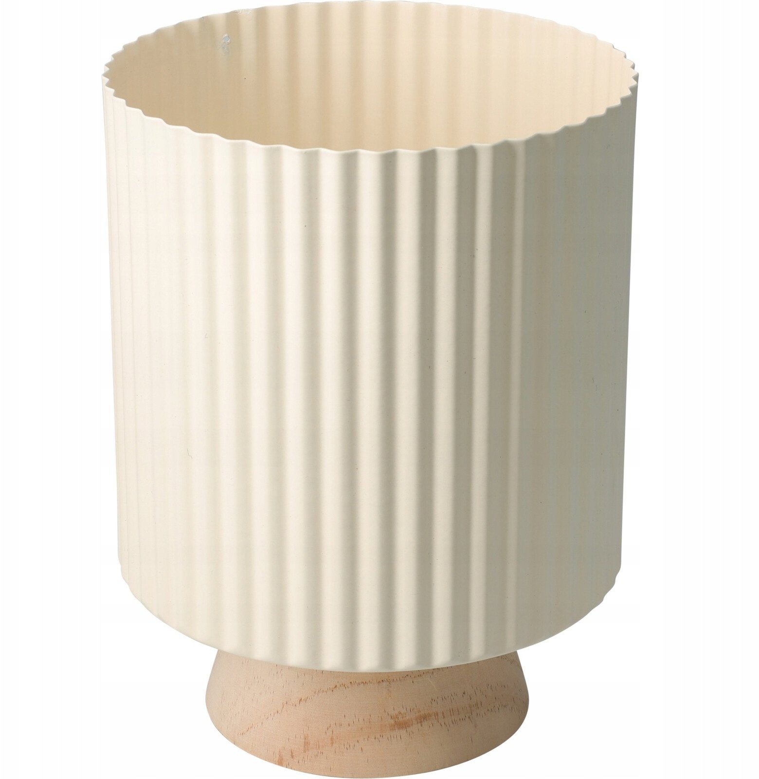 Home Styling Collection Metalowa osłonka na doniczkę z falowanym brzegiem na drewnianej podstawie NORD, Ø 18 x 23 cm