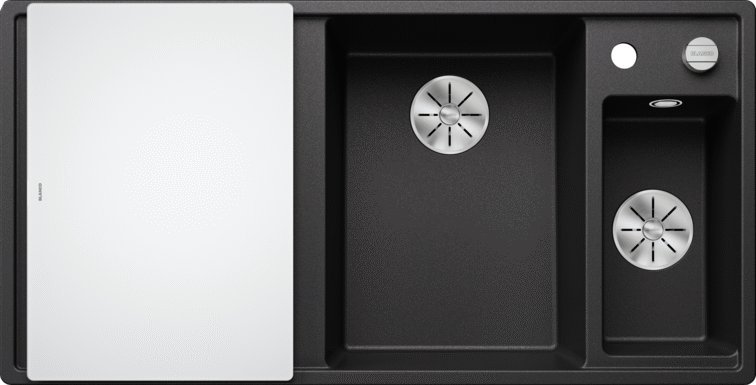 Zlewozmywak Blanco Axia III 6 S Silgranit antracyt z korkiem automatycznym InFino, deska szklana, odsączarka stalowa, komora z prawej (523472)