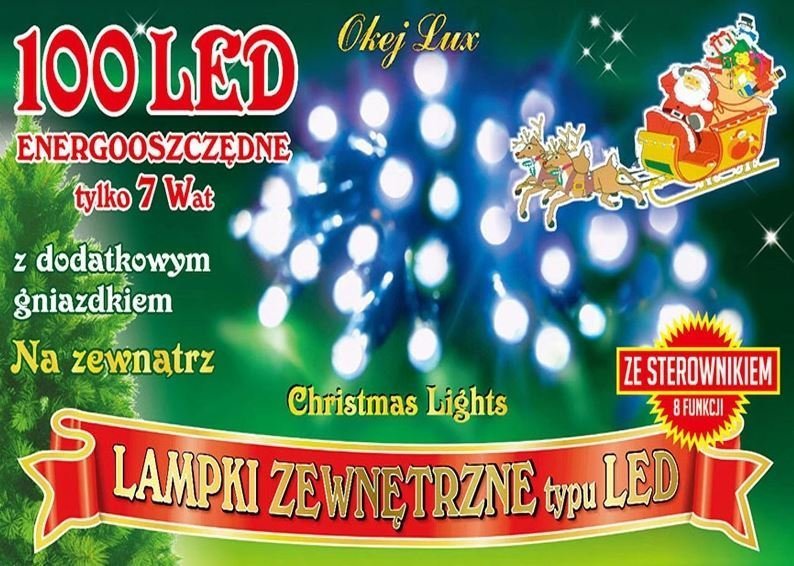 Lampki choinkowe Okej Lux 100 LED białe zimne