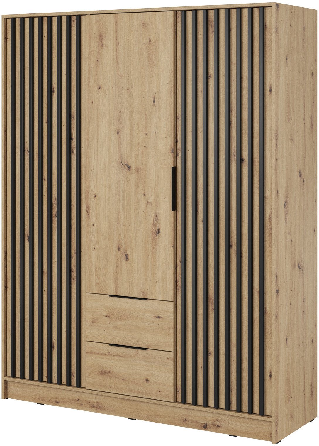 Szafa Stilo w kolorze dąb artisan trzydrzwiowa z szufladami i lamelami na froncie