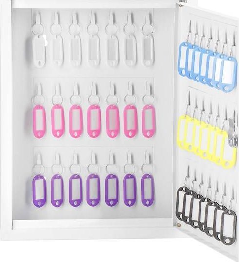 Springos Skrzynka na klucze z 42 zawieszkami, metalowy sejf, kasetka biała UNIWERSALNY