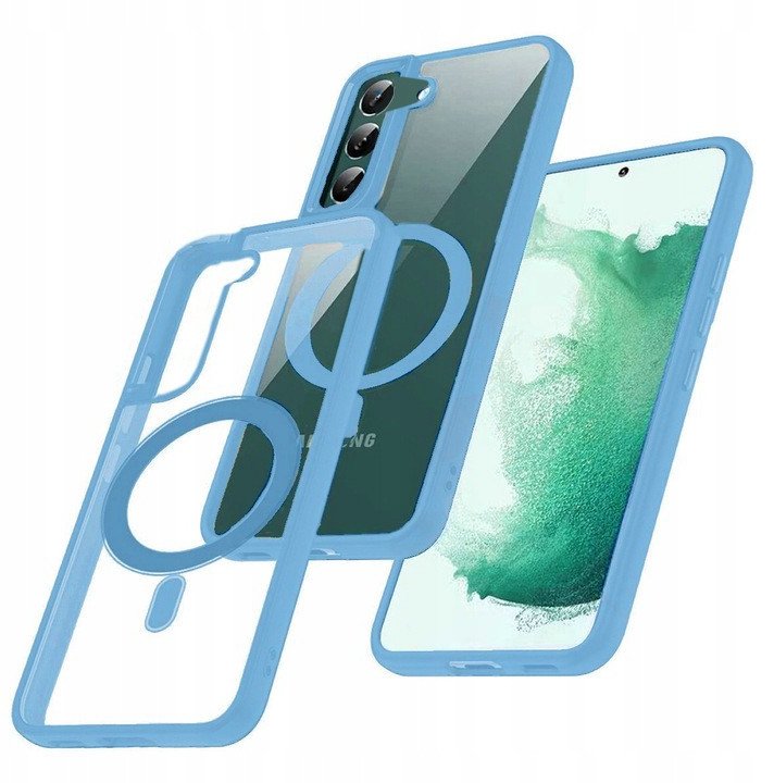 Etui Magsafe Supero Hybrid do Samsung Galaxy S23+ Plus, Bezbarwne z Niebieską Ramką