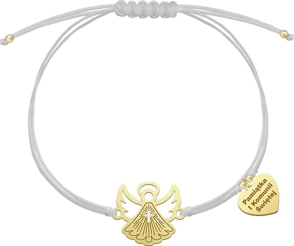 Radziszewska Jewellery Bransoletka z Aniołkiem srebro pozłacane sznurek GRAWER GRATIS