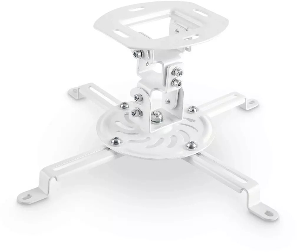 UNIWERSALNY UCHYT SUFITOWY DO PROJEKTORA, OBROTOWY, REGULACJA KĄTA NACHYLENIA, MAX 13,5 KG, BIAŁY