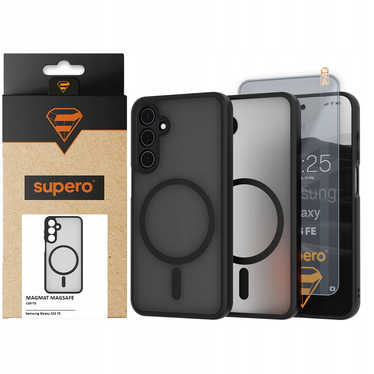 Etui matowe Supero Magmat Magsafe do Samsung Galaxy S25 FE, czarne + szkło