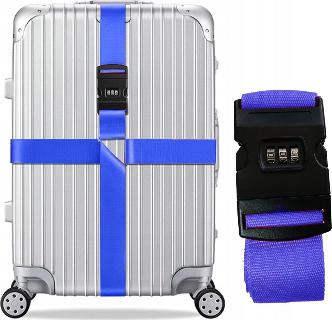 Korbi PAS ZABEZPIECZAJĄCY PODWÓJNY WALIZKI TORBY BAGAŻU PODRÓŻNY 388 CM NIEBIESKI