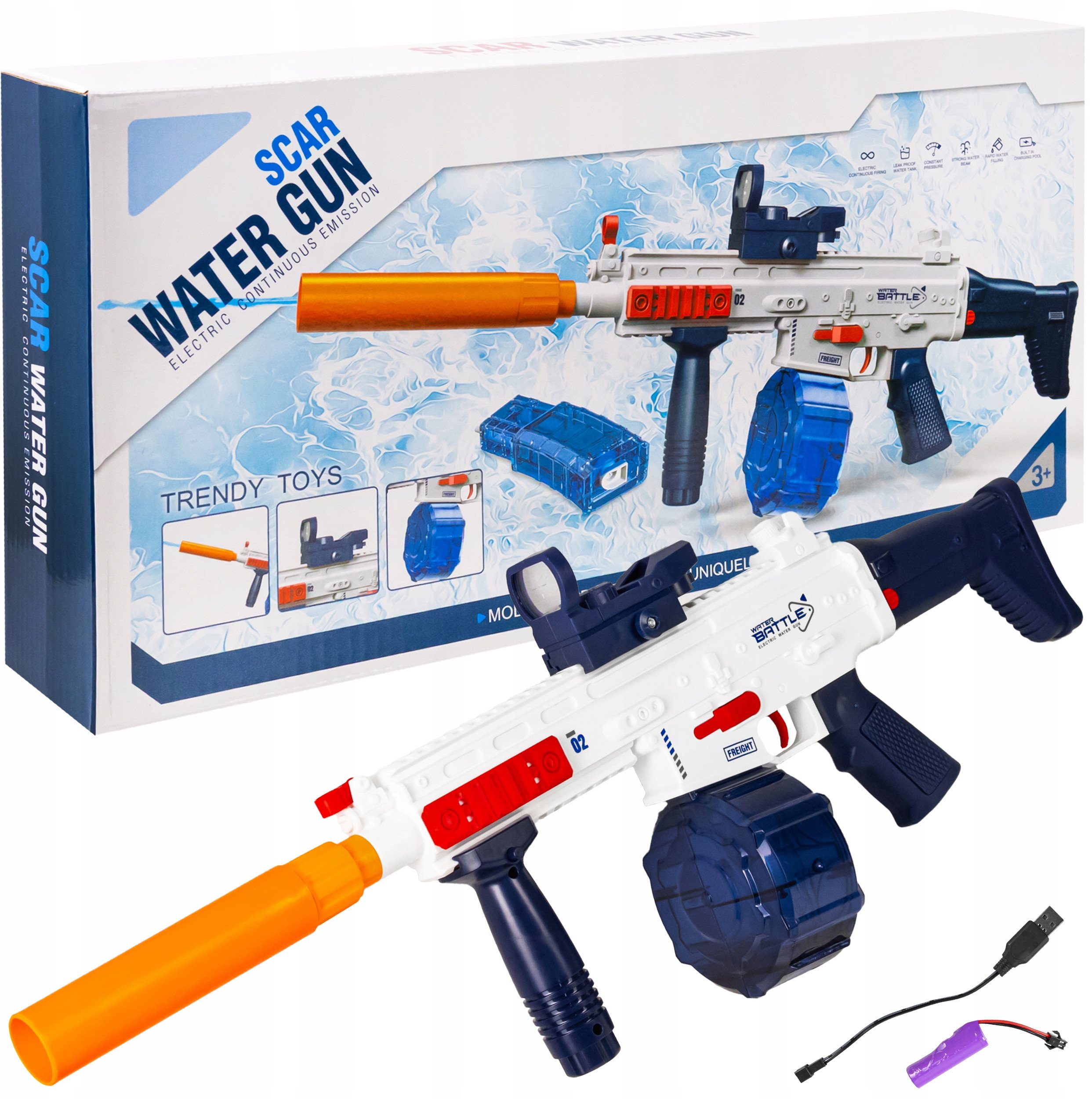 Pistolet Na Wodę Karabin Automatyczny Wodny Miotacz 2 Magazynki Dla Dzieci