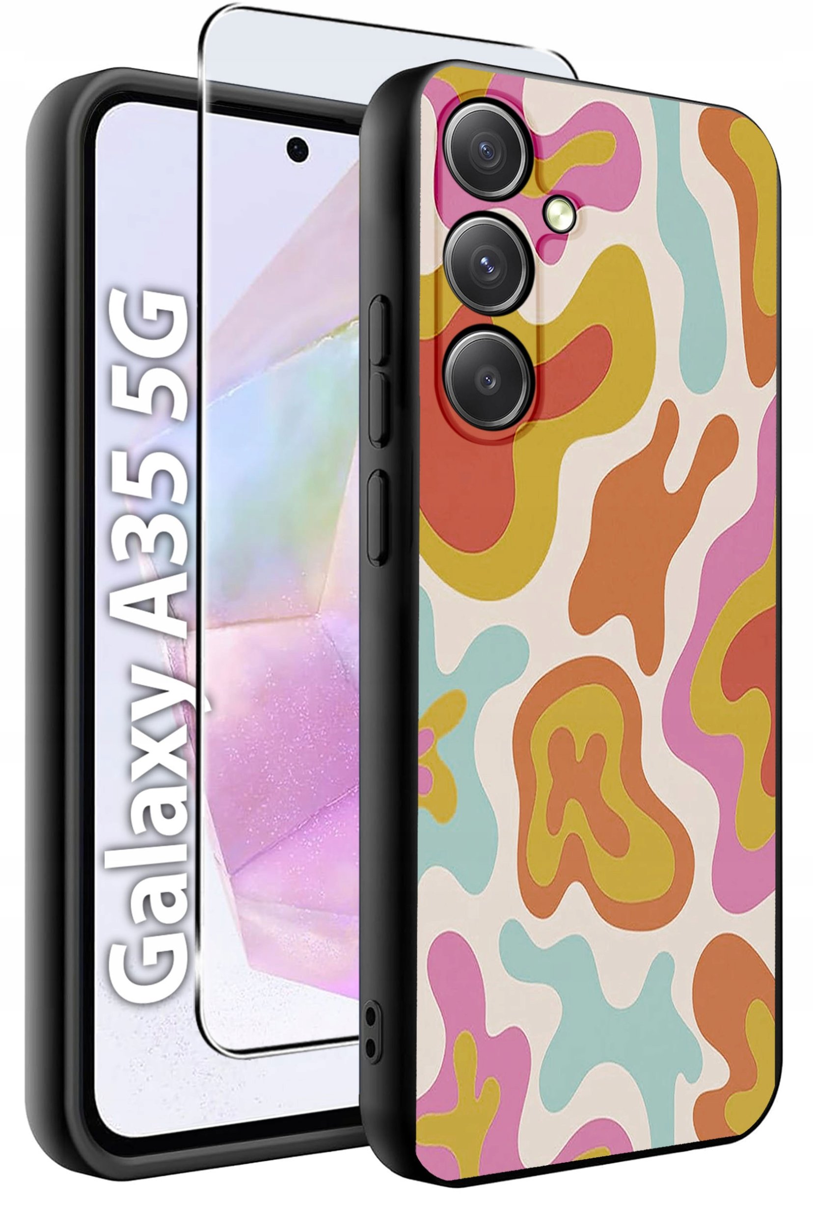 ETUI do Samsung A35 5G WZORY | SILIKONOWE MATT CASE + SZKŁO HARTOWANE 9H