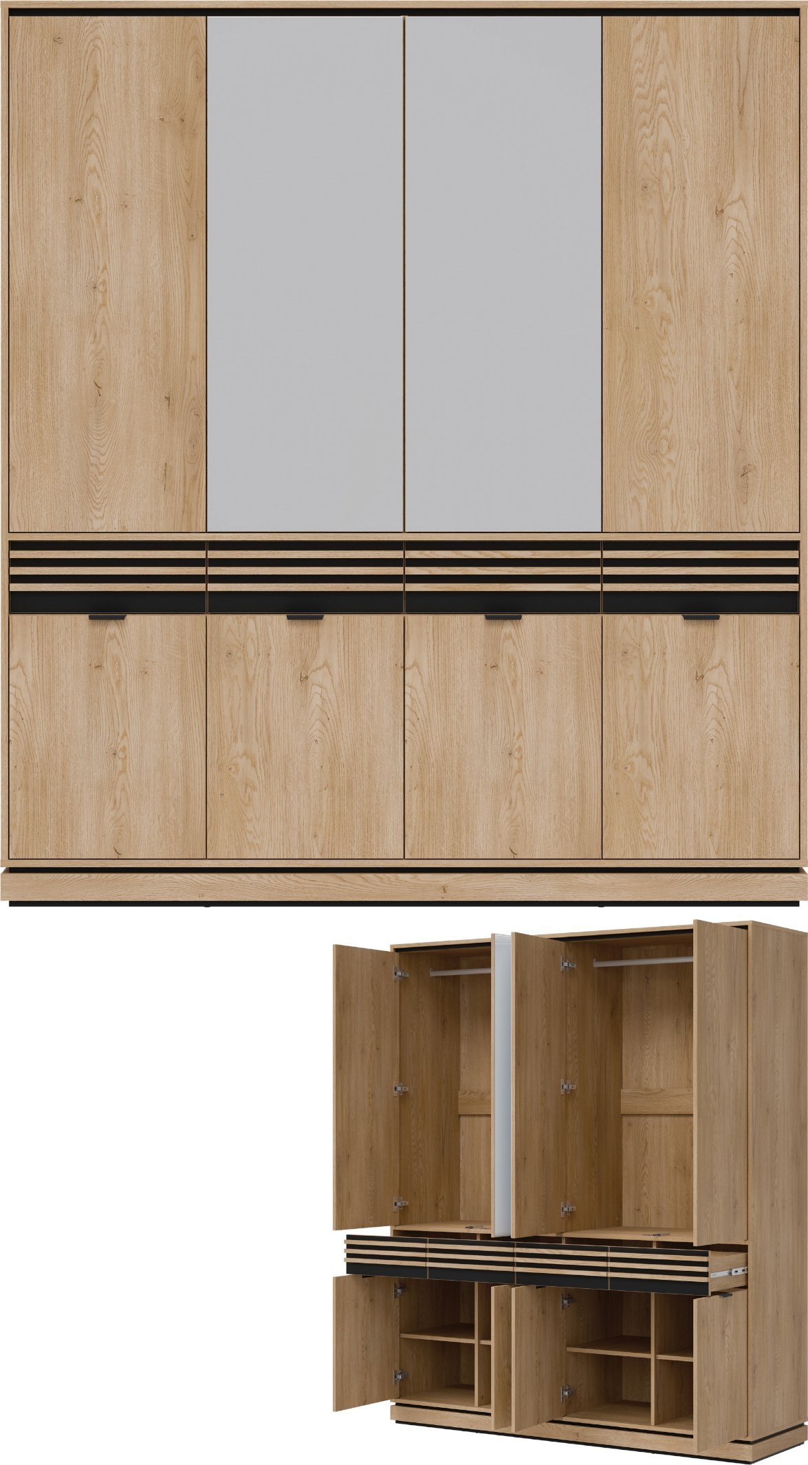 Szafa pokojowa z szufladami i lustrem Lamele Dąb Cremona Czarny FERRO FE11