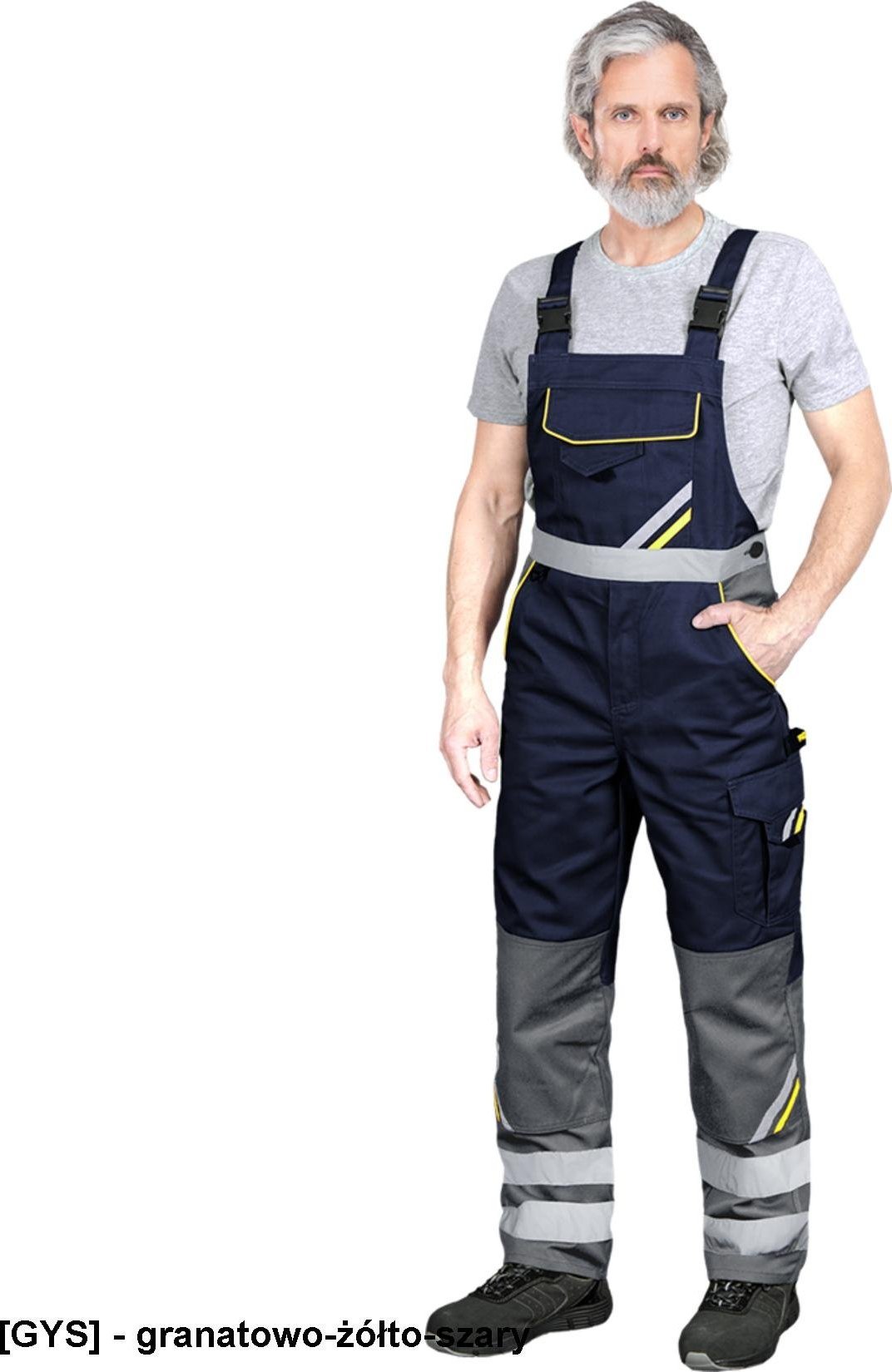 R.E.I.S. PROMB - spodnie ochronne ogrodniczki - granatowo-żółto-szary 58