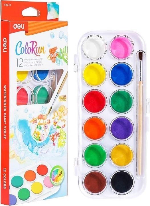 Farby akwarelowe ColoRun 12 kolorów DELI